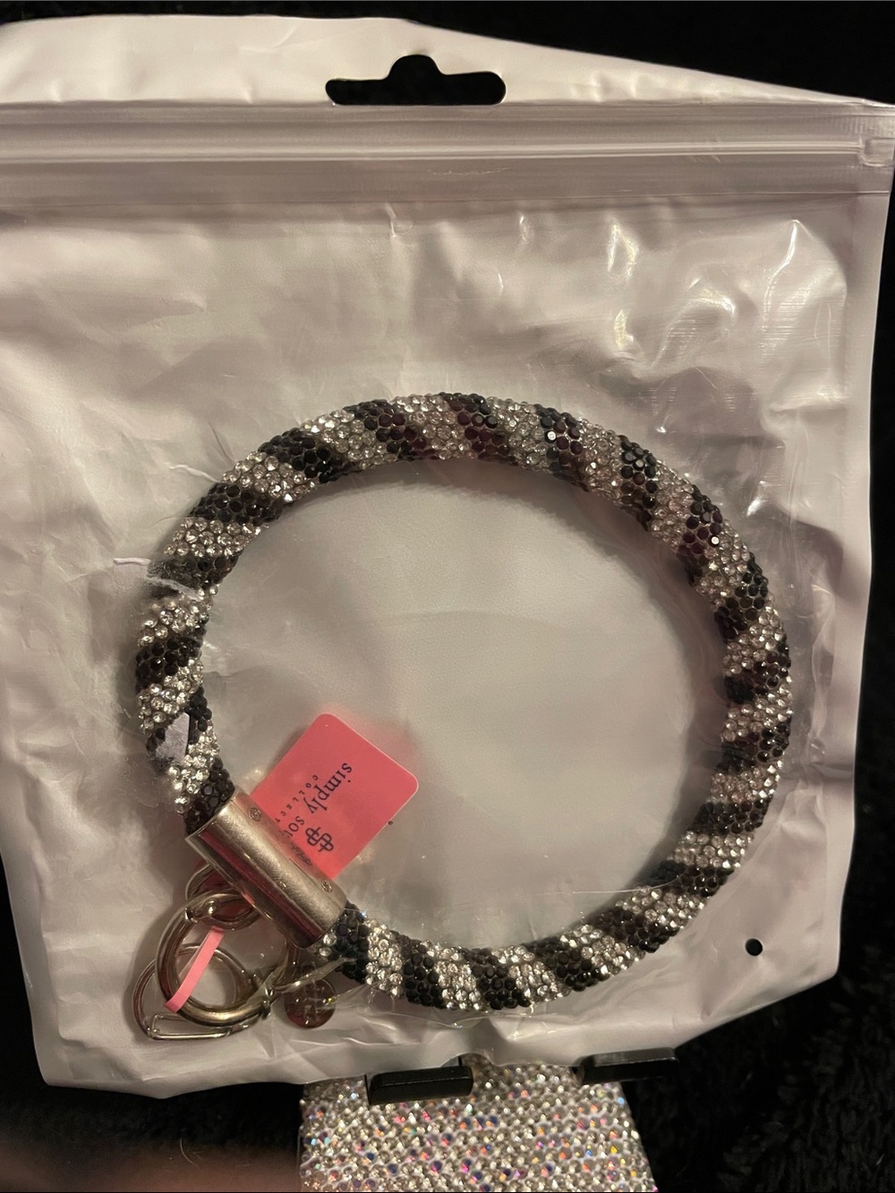 Simply Southern Black, White & Silver Crystal Beaded Bracelet Keyring